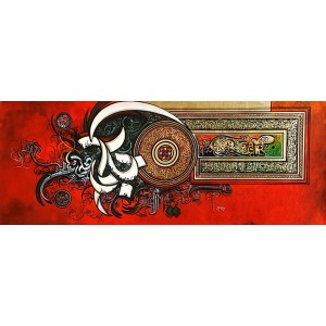 Bin Qalander, 18 x 48 Inch, Oil on Canvas, Calligraphy Painting, AC-BIQ-140